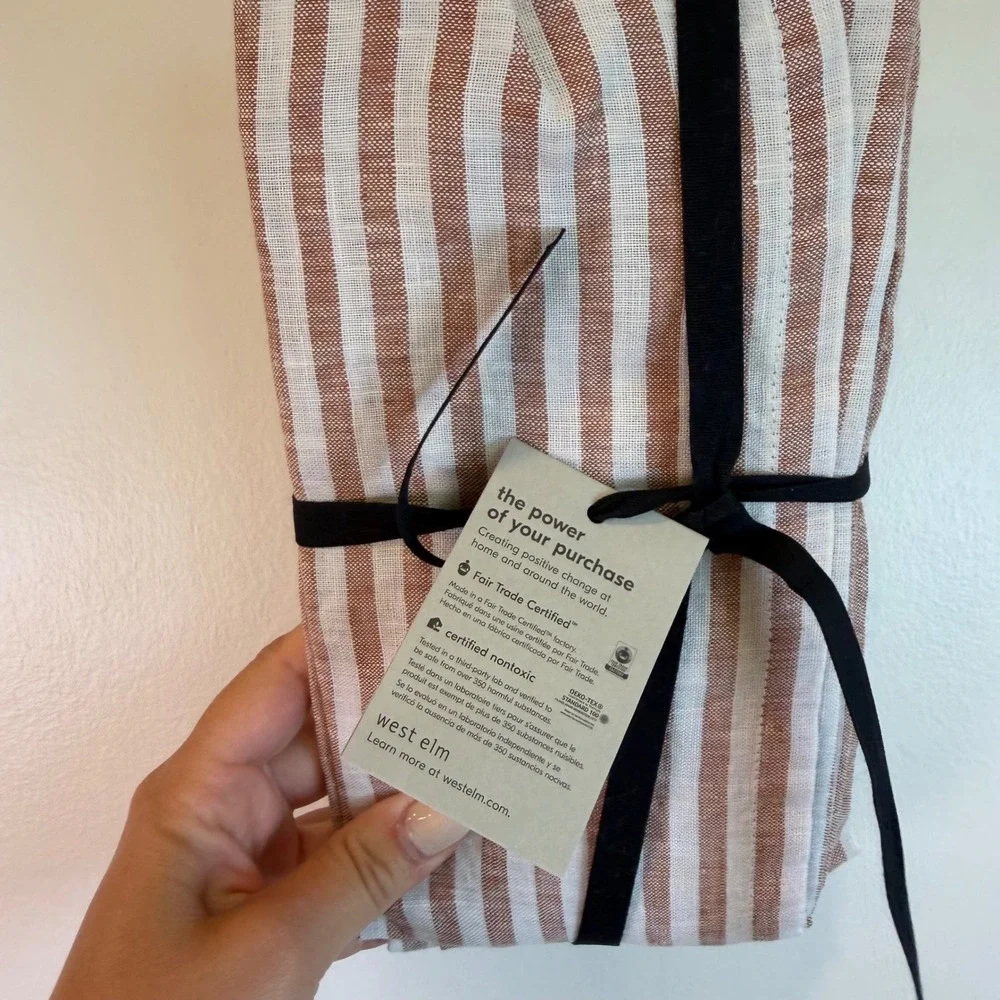 West Elm European Terracotta White Linen NEW Set 8 Napkins 18 x 18 Oeko-Tex